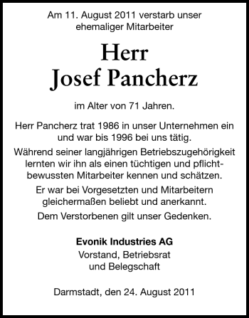 Traueranzeige von Josef Pancherz von Echo-Zeitungen (Gesamtausgabe)
