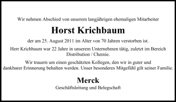 Traueranzeige von Horst Krichbaum von Echo-Zeitungen (Gesamtausgabe)