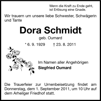 Traueranzeige von Dora Schmidt von Echo-Zeitungen (Gesamtausgabe)