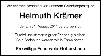 Traueranzeige von Helmuth Krämer von Odenwälder Echo