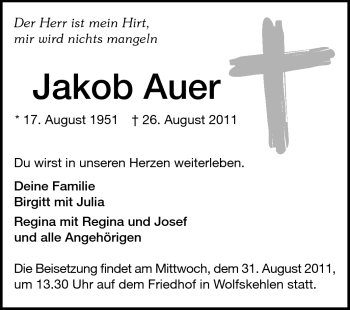 Traueranzeige von Jakob Auer von Echo-Zeitungen (Gesamtausgabe)