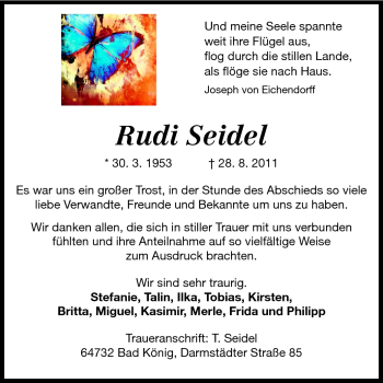 Traueranzeige von Rudolf Seidel von Odenwälder Echo