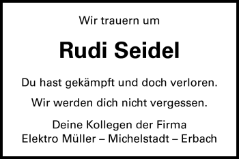 Traueranzeige von Rudolf Seidel von Odenwälder Echo