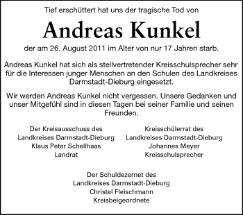 Traueranzeige von Andreas Kunkel  von Echo-Zeitungen (Gesamtausgabe)