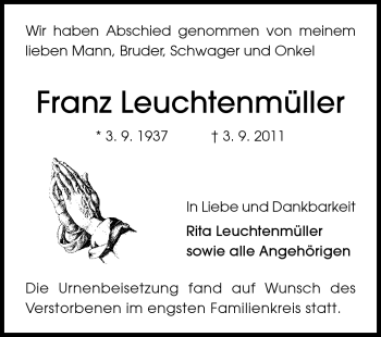 Traueranzeige von Franz Leuchtenmüller von Echo-Zeitungen (Gesamtausgabe)