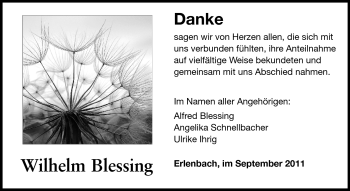 Traueranzeige von Wilhelm Blessing von Starkenburger Echo