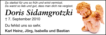 Traueranzeige von Doris Sidamgrotzki von Rüsselsheimer Echo, Groß-Gerauer-Echo, Ried Echo