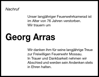Traueranzeige von Georg Arras von Odenwälder Echo
