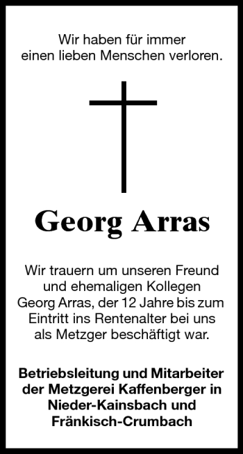 Traueranzeige von Georg Arras von Odenwälder Echo