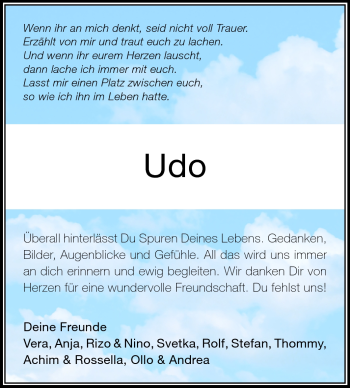 Traueranzeige von Udo Allendorf von Starkenburger Echo, Bergsträßer Anzeiger
