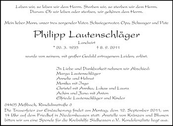 Traueranzeige von Philipp Lautenschläger von Echo-Zeitungen (Gesamtausgabe)