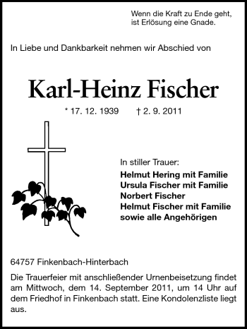 Traueranzeige von Karl-Heinz Fischer von Odenwälder Echo