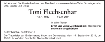 Traueranzeige von Toni Flechsenhar von Echo-Zeitungen (Gesamtausgabe)