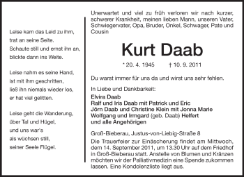 Traueranzeige von Kurt Daab von Echo-Zeitungen (Gesamtausgabe)