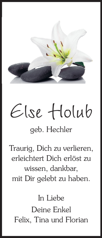 Traueranzeige von Else Holub von Darmstädter Echo, Odenwälder Echo, Rüsselsheimer Echo, Groß-Gerauer-Echo, Ried Echo