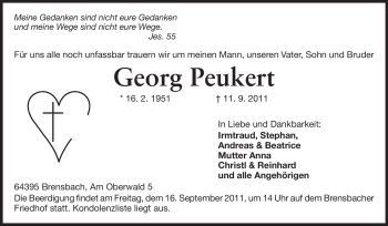 Traueranzeige von Georg Peukert von Odenwälder Echo