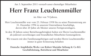 Traueranzeige von Franz Leuchtenmüller von Echo-Zeitungen (Gesamtausgabe)