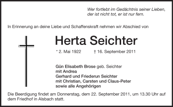 Traueranzeige von Herta Seichter von Echo-Zeitungen (Gesamtausgabe)
