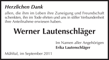 Traueranzeige von Werner Lautenschläger von Echo-Zeitungen (Gesamtausgabe)