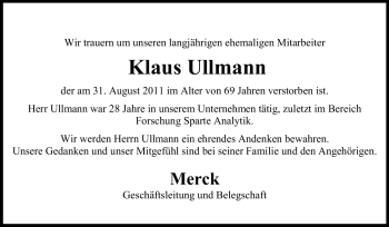 Traueranzeige von Klaus Ullmann von Echo-Zeitungen (Gesamtausgabe)