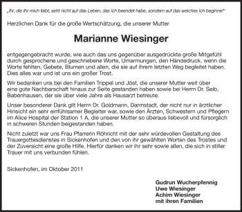 Traueranzeige von Marianne Wiesinger von Echo-Zeitungen (Gesamtausgabe)