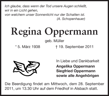 Traueranzeige von Regina Oppermann von Echo-Zeitungen (Gesamtausgabe)