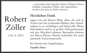 Traueranzeige von Robert Zöller von Echo-Zeitungen (Gesamtausgabe)