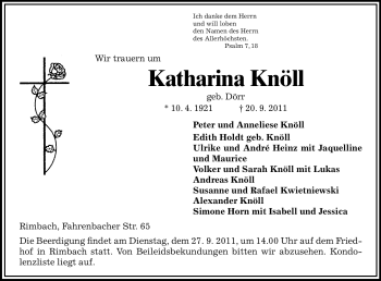 Traueranzeige von Katharina Knöll von Starkenburger Echo