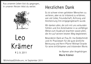 Traueranzeige von Leo Krämer von Odenwälder Echo