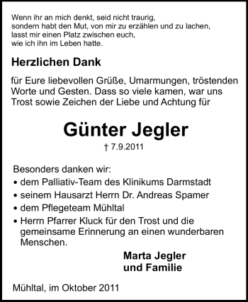 Traueranzeige von Günter Jegler von Echo-Zeitungen (Gesamtausgabe)