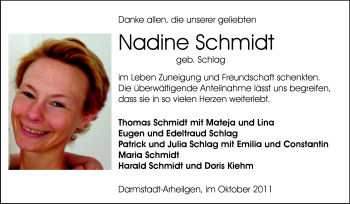 Traueranzeige von Nadine Schmidt von Echo-Zeitungen (Gesamtausgabe)
