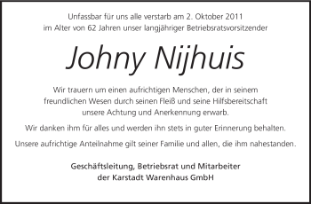 Traueranzeige von Johny Nijhuis von Echo-Zeitungen (Gesamtausgabe)