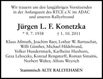 Traueranzeige von Jürgen L. F. Konetzka von Echo-Zeitungen (Gesamtausgabe)