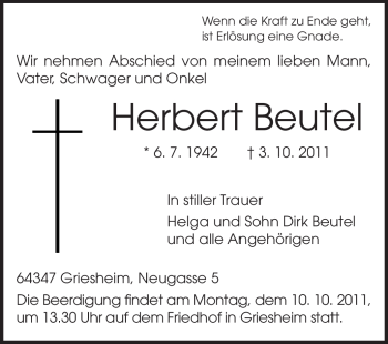 Traueranzeige von Herbert Beutel von Echo-Zeitungen (Gesamtausgabe)