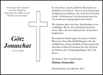 Traueranzeige von Götz Jonuschat von Odenwälder Echo