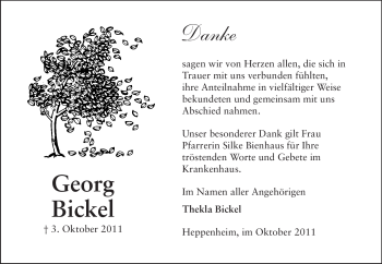 Traueranzeige von Georg Bickel von Starkenburger Echo