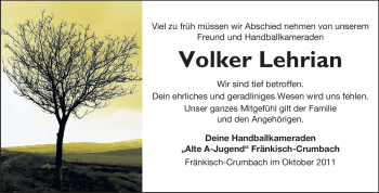 Traueranzeige von Volker Lehrian von Odenwälder Echo