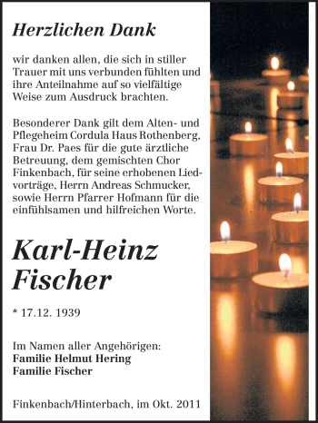 Traueranzeige von Karl-Heinz Fischer von Odenwälder Echo