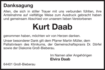 Traueranzeige von Kurt Daab von Echo-Zeitungen (Gesamtausgabe)