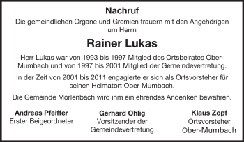 Traueranzeige von Rainer Lukas von Starkenburger Echo