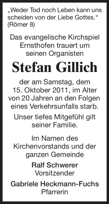 Traueranzeige von Stefan Gillich von Echo-Zeitungen (Gesamtausgabe)