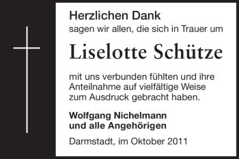 Traueranzeige von Liselotte Schütze von Echo-Zeitungen (Gesamtausgabe)