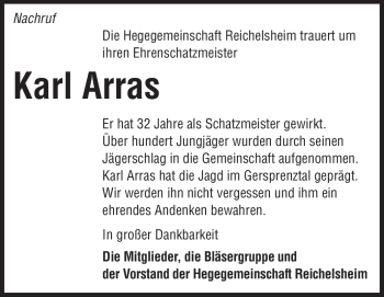 Traueranzeige von Karl Arras von Odenwälder Echo