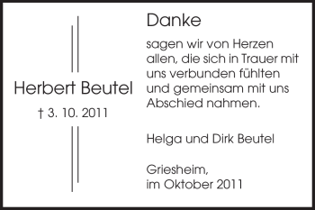 Traueranzeige von Herbert Beutel von Echo-Zeitungen (Gesamtausgabe)