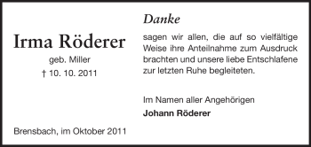 Traueranzeige von Irma Röderer von Echo-Zeitungen (Gesamtausgabe)