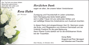 Traueranzeige von Rosa Hahn von Echo-Zeitungen (Gesamtausgabe)