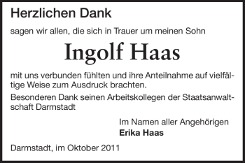 Traueranzeige von Ingolf Haas von Echo-Zeitungen (Gesamtausgabe)