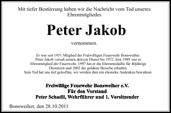 Traueranzeige von Peter Jakob von Echo-Zeitungen (Gesamtausgabe)
