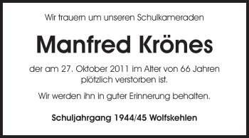 Traueranzeige von Manfred Krönes von Rüsselsheimer Echo, Groß-Gerauer-Echo, Ried Echo