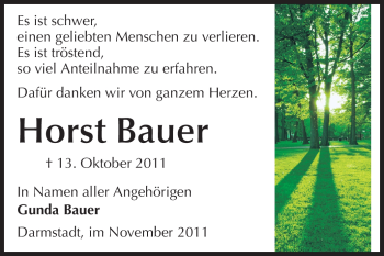 Traueranzeige von Horst Bauer von Echo-Zeitungen (Gesamtausgabe)